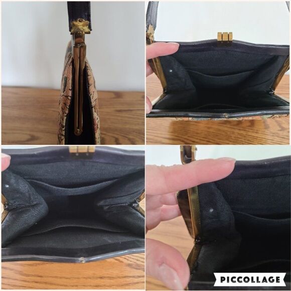 Vintage Floral Carpetbag Tapestry Needlepoint Embroidered Clasp Purse With Strap - Picture 12 of 15